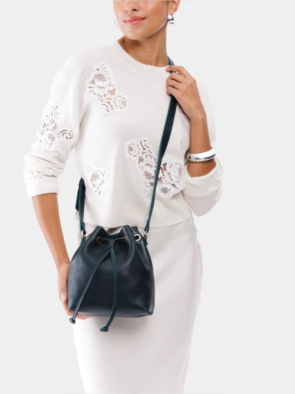 Portland Leather Goods navy bucket bag